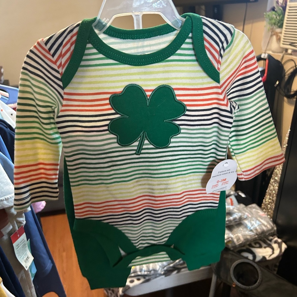 Striped Green Clover Kids One Piece